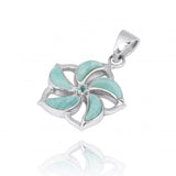 Hibiscus Shaped Pendant Necklace with Larimar and Swiss Blue Topaz