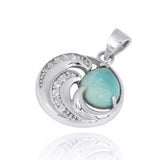 Waves Pendant Necklace with Larimar and White CZ