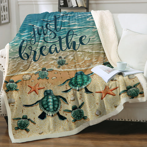 Just Breathe Sea Turtle Soft Sherpa Blanket