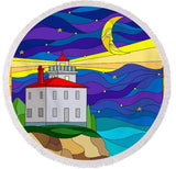 Lighthouse In The Night Round Beach Towel