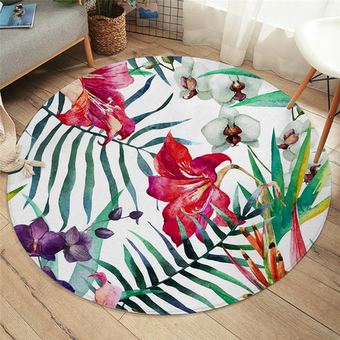 Tropical Floral Round Floor Mat
