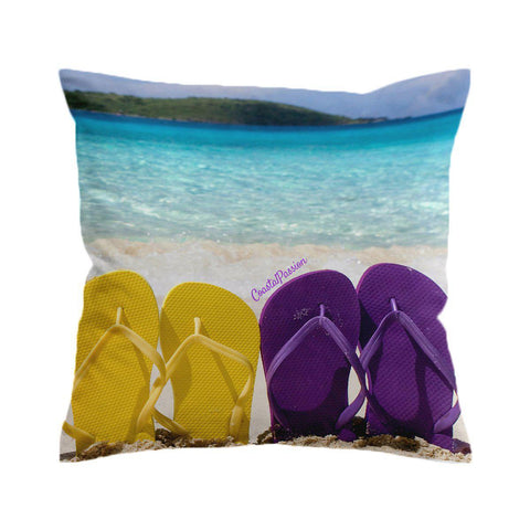 Purple & Yellow Flip Flops Cushion Cover