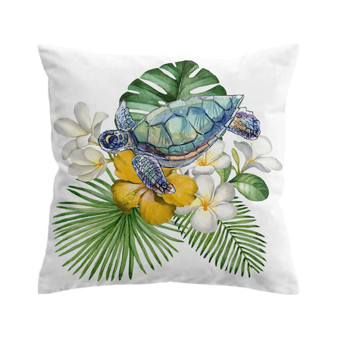 Sea Turtle and Flowers Cushion Cover