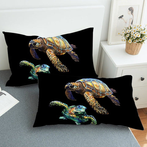 Turtles in Black Pillowcase