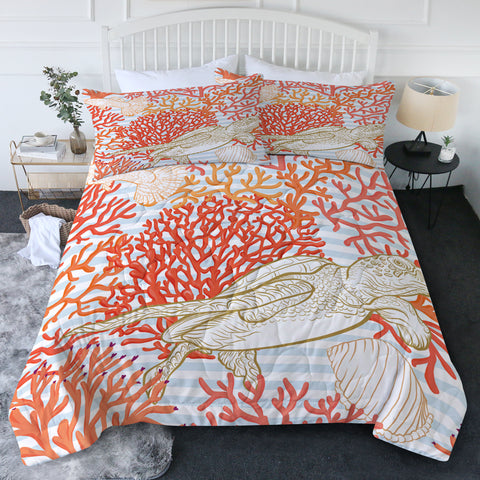 Red Coral Sea Turtle New Quilt Set