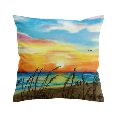 Sunset Beach Painting Cushion Cover