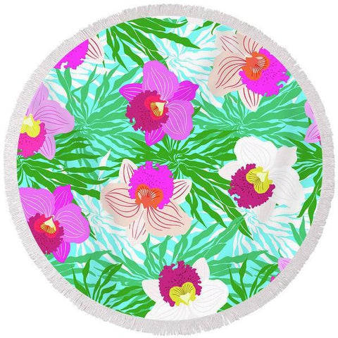 Orchid Passion Round Beach Towel