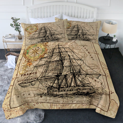 Vintage Nautical Map New Quilt Set
